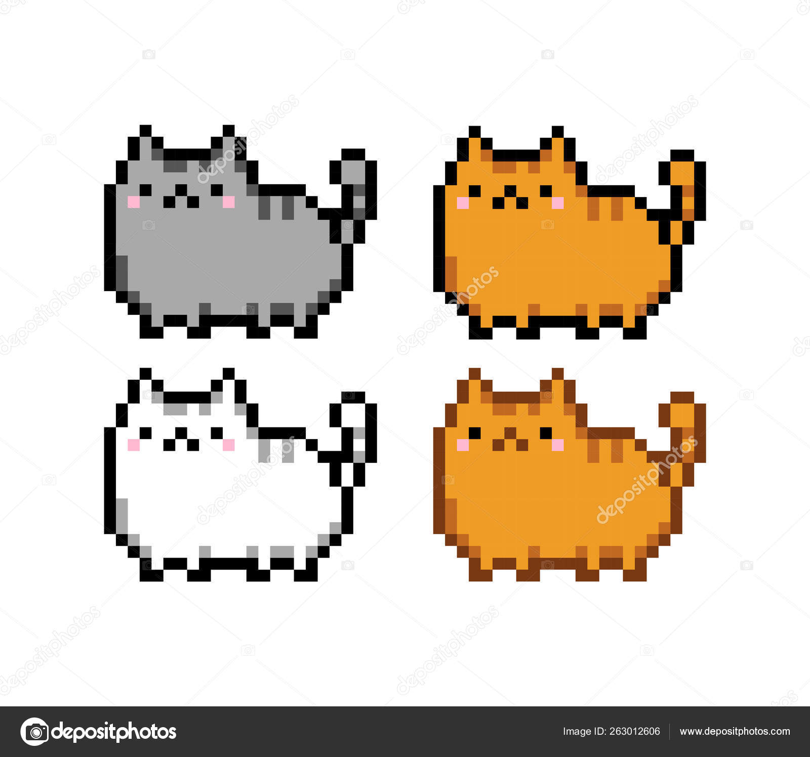 Cute Kitten Domestic Pet Pixel Art Set Isolated Vector ...