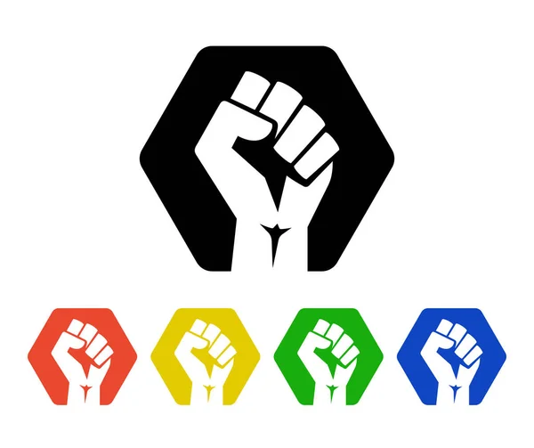 Yükseltilmiş yumruk logo simgeleri seti - yalıtılmış vektör illüstrasyon