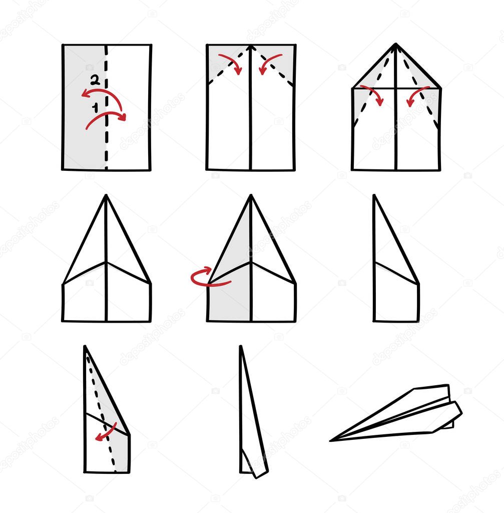 How to make a paper airplane instruction - isolated vector illustration