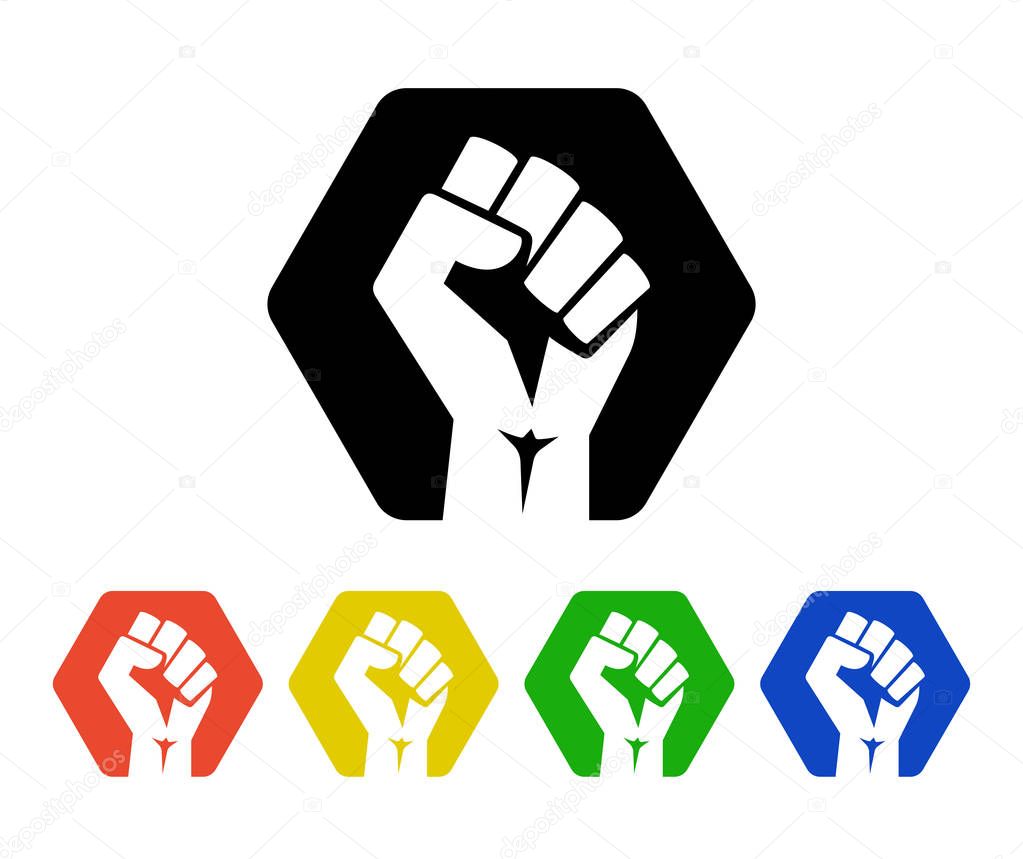 Raised fist logo icons set - isolated vector illustration