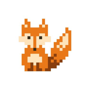 Orange cute pixel art sitting fox - isolated vector illustration clipart