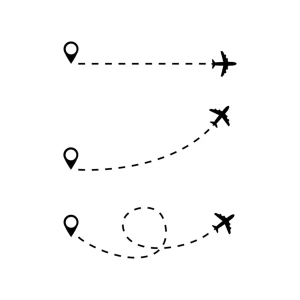 Conjunto Rutas Vuelo Del Avión Ruta Línea Ilustración Vectorial Aislado — Vector de stock