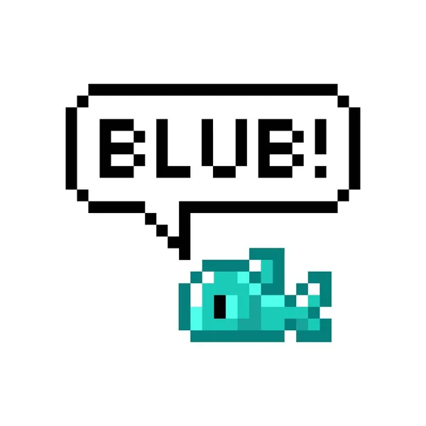 Pixel Niedlicher Fisch Sagt Blub Isolierte Vektorillustration — Stockvektor