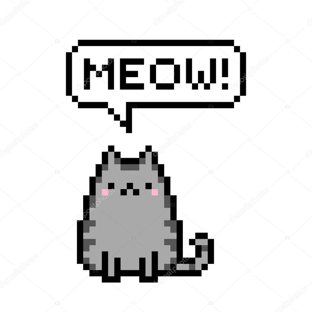Cute kitten domestic pet pixel saying meow - isolated vector