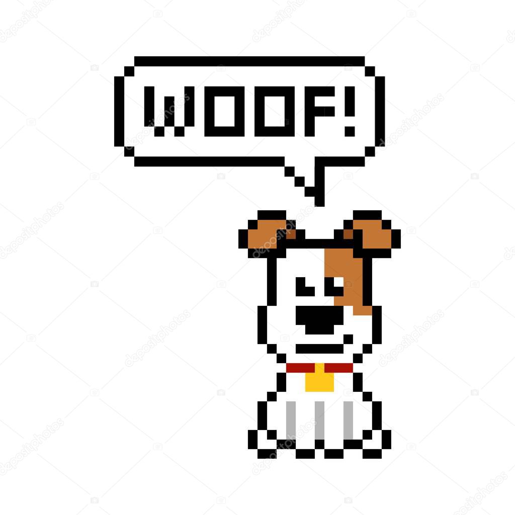Pixel dog says woof - isolated vector illustration