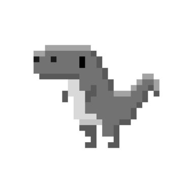 Pixelated karikatür gri dinozor-izole vektör illüstrasyon