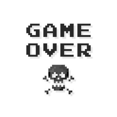 Pixel art sign skull with crossbones and text game over - isolated vector illustration clipart