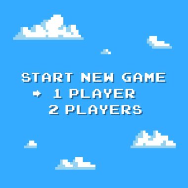Piksel sanat bulutlar 8-bit-izole vektör illüstrasyon ile yeni oyun arka plan başlatmak