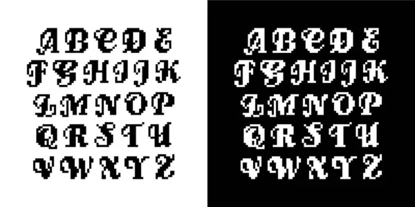 Polices Calligraphie Pixel Avec Lettres Illustration Vectorielle Isolée — Image vectorielle