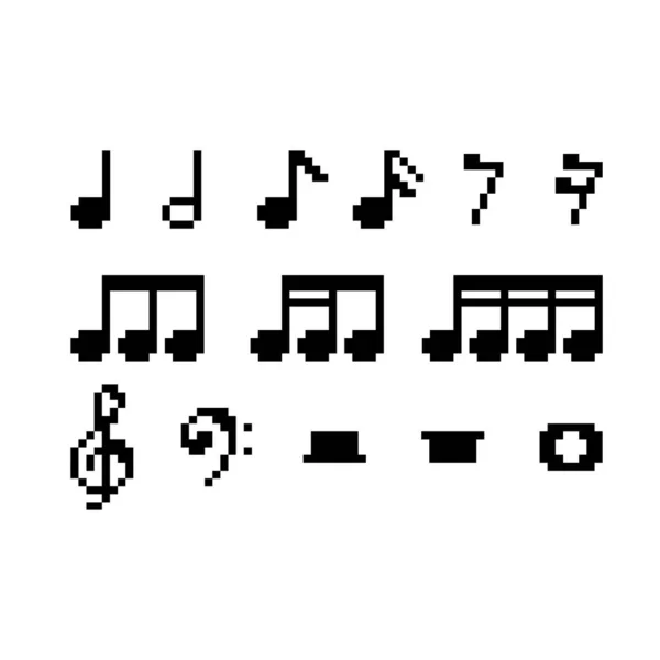 Set Pixel Note Musicali Illustrazione Vettoriale Isolata — Vettoriale Stock