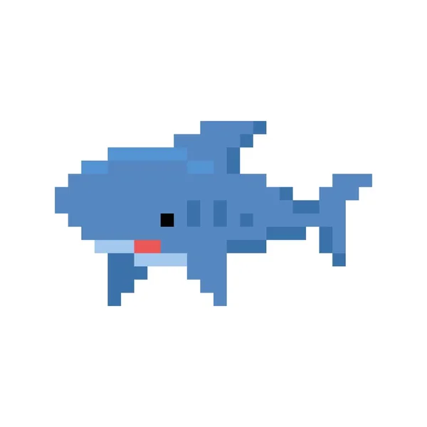 Pixelated Cartoon Shark Изолированная Векторная Иллюстрация — стоковый вектор