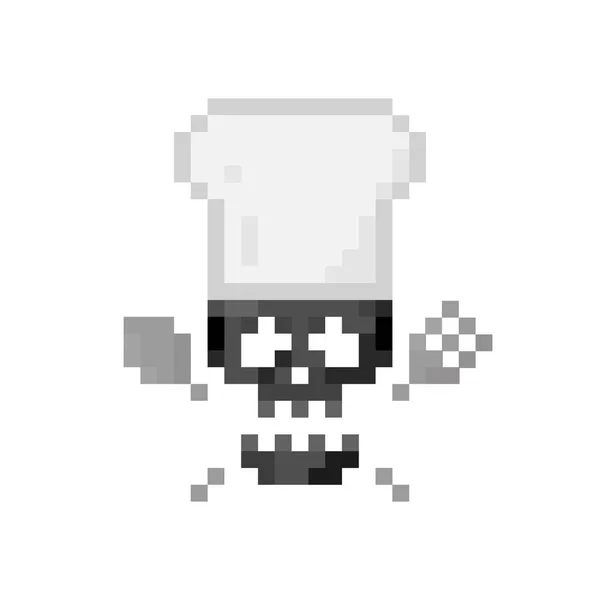 Piksel sanat işareti kafatası ile çapraz kemikler ve Şef şapka-izole vektör illüstrasyon