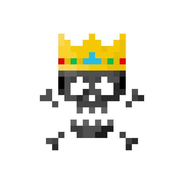 Tanda Piksel Tengkorak Dengan Mahkota Raja Ilustrasi Vektor Yang Terisolasi - Stok Vektor