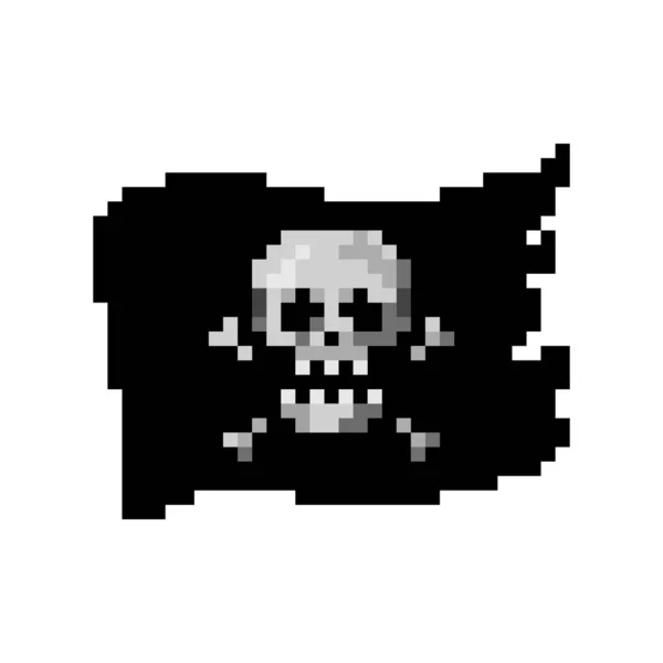 Pixel Art Waving Flag Human Skull Isolated Vector Illustration — Stock Vector