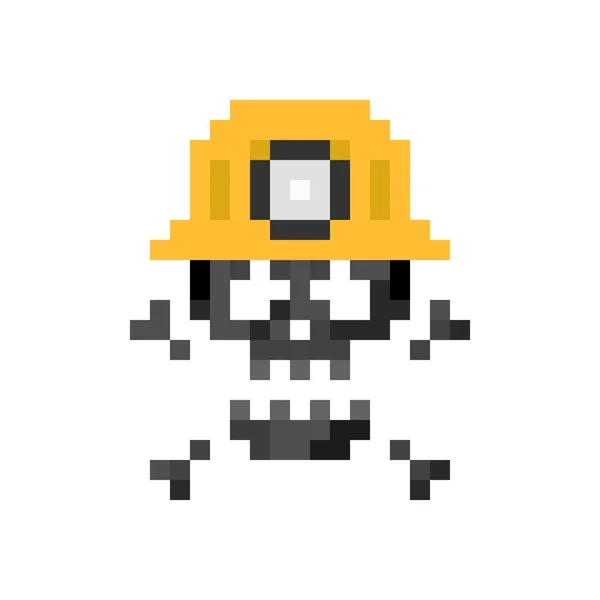 Pixel Art Sign Miner Schädel Mit Helm Isolierte Vektorillustration — Stockvektor