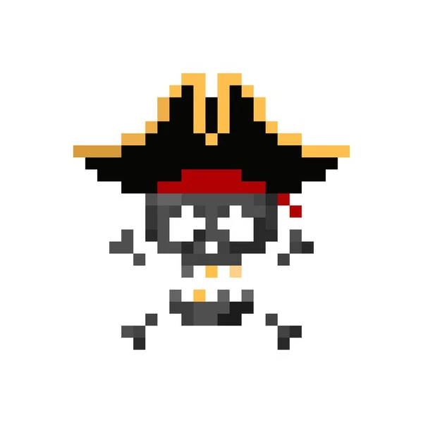 Pixel Arte Pirata Cráneo Humano Con Tricornio Ilustración Vectorial Aislado — Archivo Imágenes Vectoriales