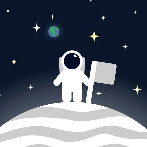 Astronaut Stands Planet Flag Isolated Vector Illustration — Stock Vector