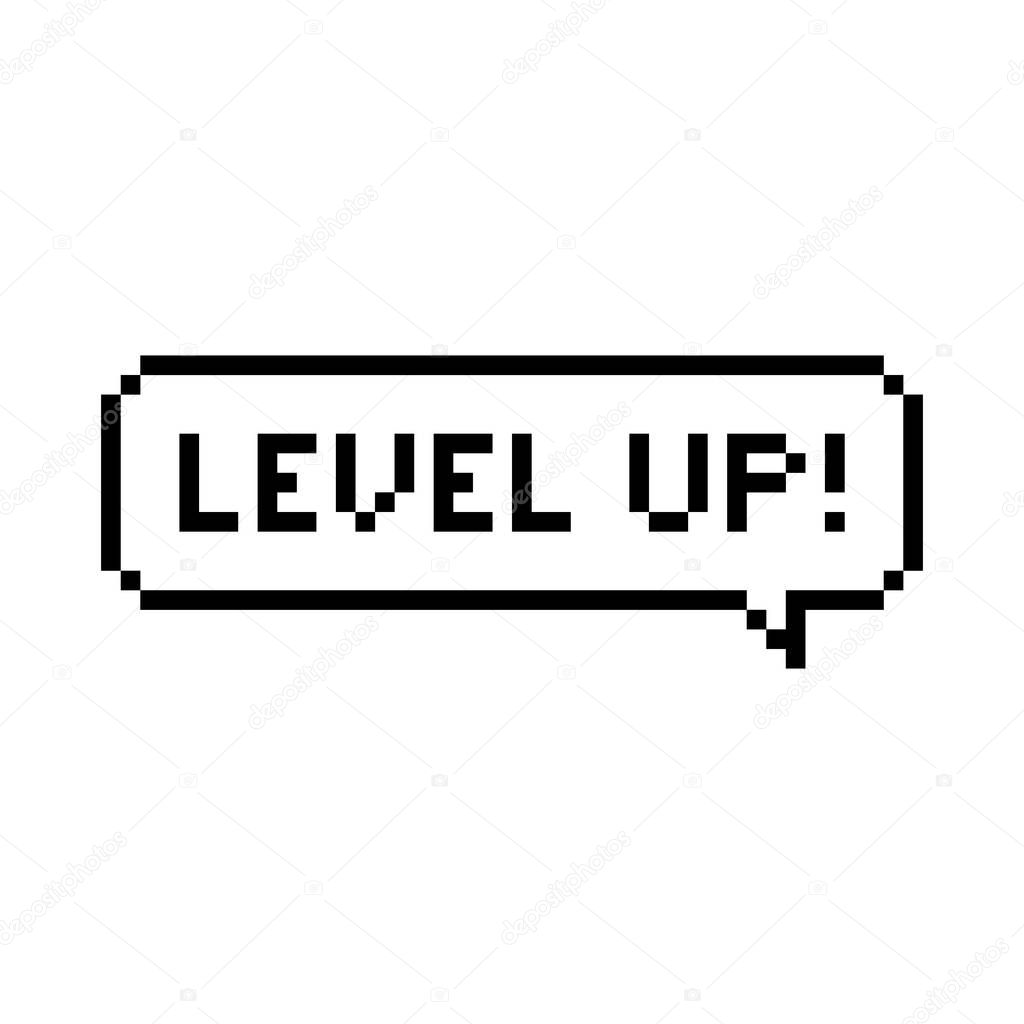 Pixel speech bubble level up - isolated vector illustration