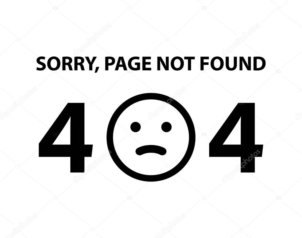 Sorry, page not found 404 error emoticon - isolated vector illustration