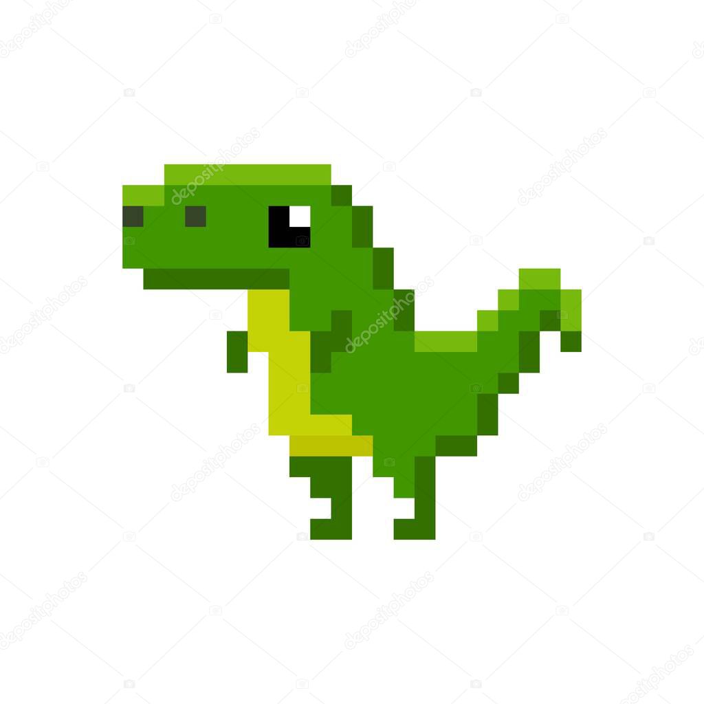 Pixelated cartoon dinosaur - isolated vector illustration