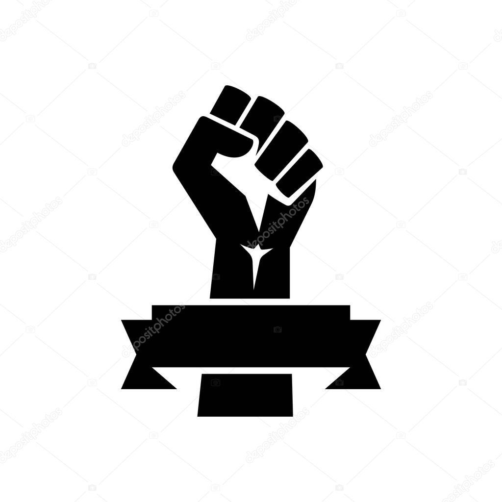 Raised fist poster black with ribbon - isolated vector