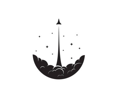 Dumanlı ve yıldızlı roket fırlatma - İzole Vektör İllüstrasyonu