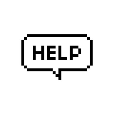 Piksel sanatı 8- bit konuşma baloncuğu beyaz arkaplan - izole vektör illüstrasyonunda bana yardım et diyor