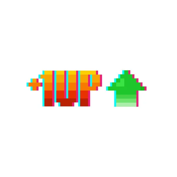Pixel Art Glitch Subir Nivel Icono Flecha Verde Sobre Fondo — Vector de stock