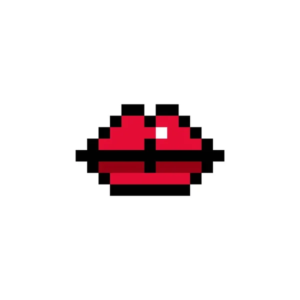 Pixel Art Rote Lippen Bit Stil Isolierte Vektorillustration — Stockvektor