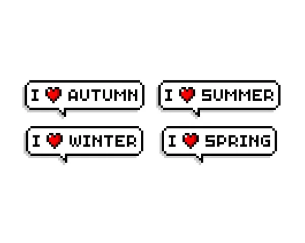 Pixelkunst Bit Sprechblasen Die Sagen Ich Liebe Sommer Herbst Winter — Stockvektor