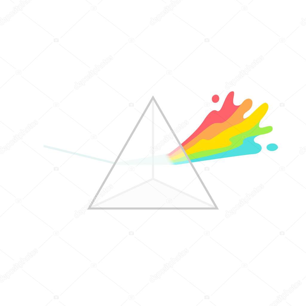 White light dispersion triangle prism colorful on white background - isolated vector illustration 