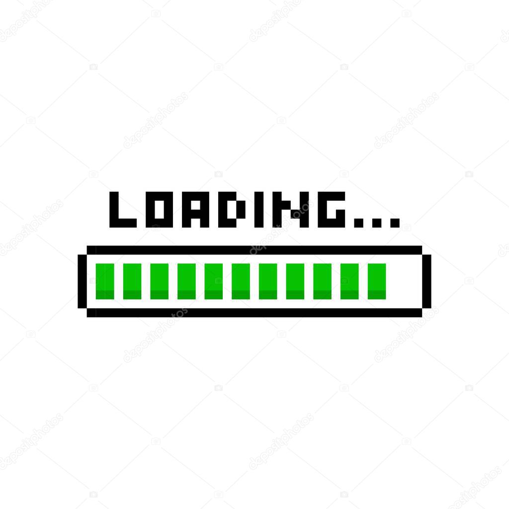 Pixel art 8-bit loading green bar on white background - isolated vector illustration