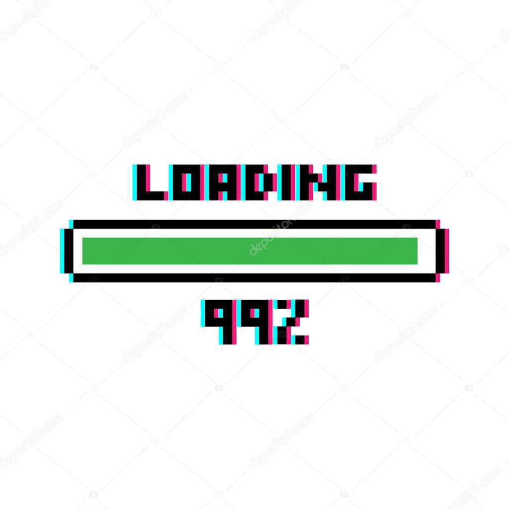 Pixel art 8-bit Loading bar 99 percent with glitch effect - isolated vector illustration