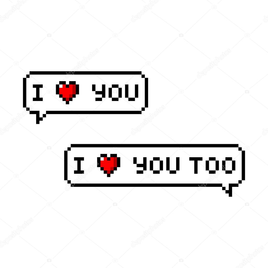Pixel art 8-bit I love you message - isolated vector illustration