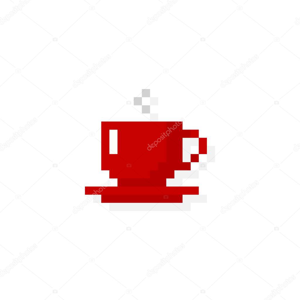 Pixel art 8-bit red cup with drink - isolated vector illustration