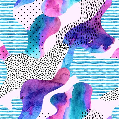 Doodle, asgari unsurlar ile soyut eğrisi Şekil arka plan. Yumuşak viraj şekli sulu boya çizgili doku sorunsuz desenle doldurulmuş hali. El boyalı su renk illüstrasyon