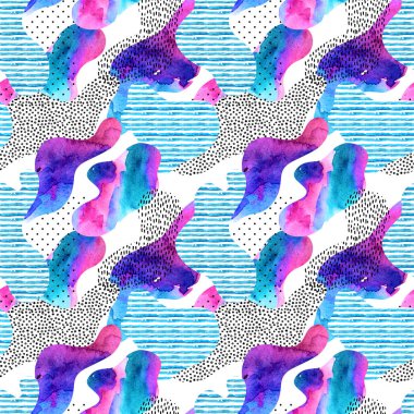 Doodle, asgari unsurlar ile soyut eğrisi Şekil arka plan. Yumuşak viraj şekli sulu boya çizgili doku sorunsuz desenle doldurulmuş hali. El boyalı su renk illüstrasyon