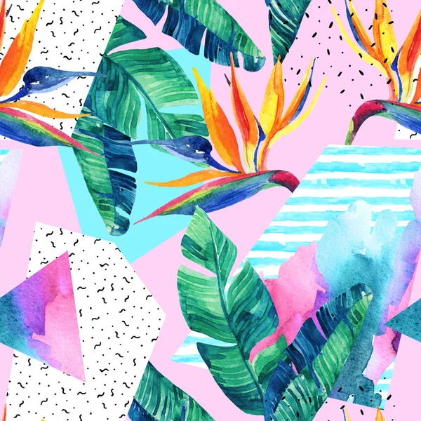 Abstrakta Tropisk Sommar Design Minimalistisk Stil Akvarell Exotiska Blommor Blad — Stockfoto