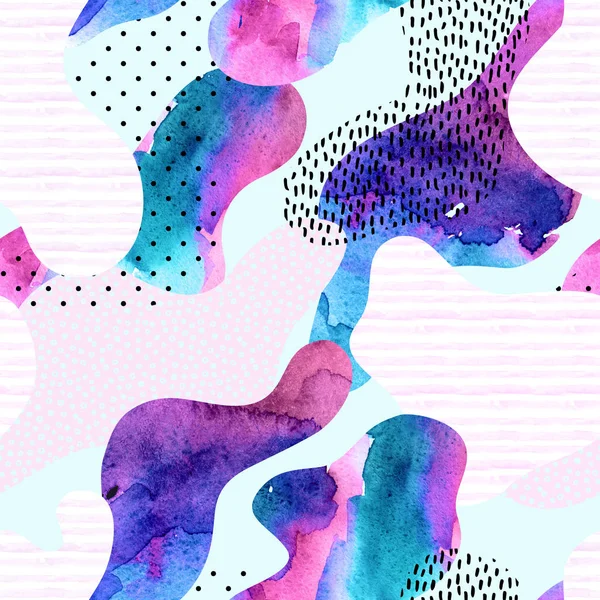 Doodle, asgari unsurlar ile soyut eğrisi Şekil arka plan. Yumuşak viraj şekli sulu boya çizgili doku seamless modeli vanilya renklerde dolu. El boyalı su renk illüstrasyon