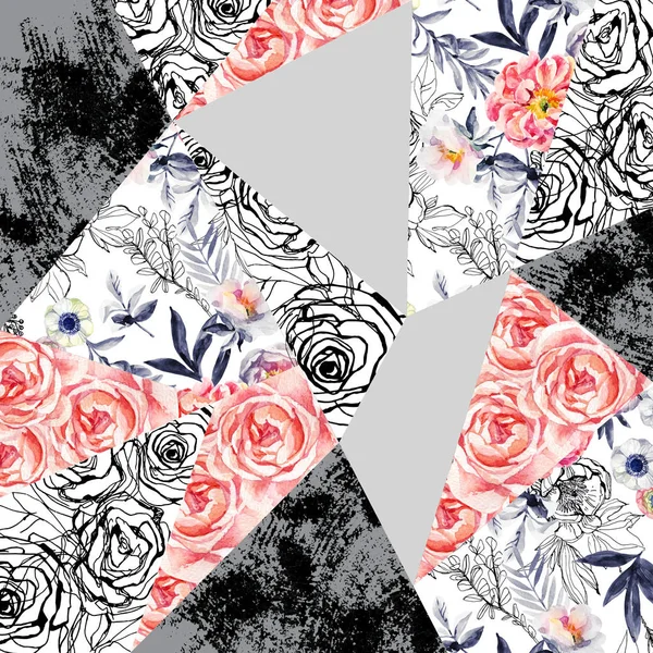Akvarell Tinta Doodle Virágok Levelek Gyomok Absztrakt Háttér Kézzel Festett — Stock Fotó