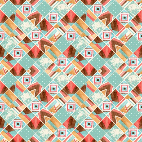 Abstract Square Seamless Pattern Watercolor Geometric Background Patchwork Style Water — Stock Photo, Image