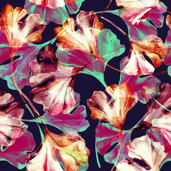 Suluboya Sonbahar Dikişsiz Desen Bırakır Çizim Ginkgo Yaprağı Rengi Grunge — Stok fotoğraf