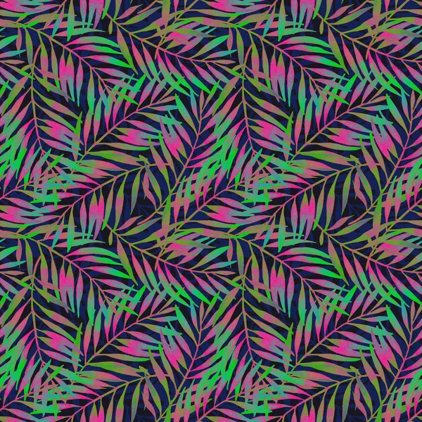 Basit Suluboya Palm Dikişsiz Desen Bırakır Tropikal Yaprak Siyah Artalan — Stok fotoğraf