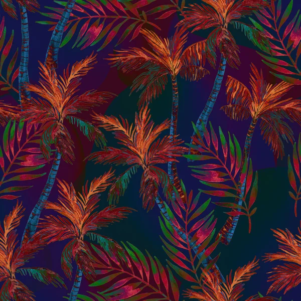 Abstract Bold Colorfull Palm Tree Seamless Pattern Watercolor Tropical Trees — Stock Photo, Image