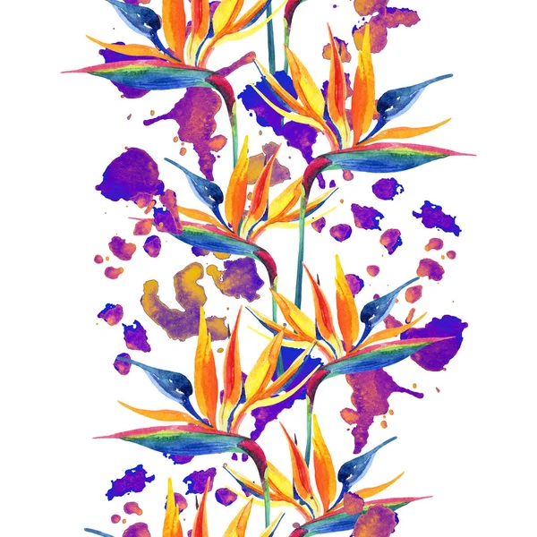 Tropikal Çiçeklerin Suluboya Boyama Renkli Lekeler Dikişsiz Desen Suluboya Çiçek — Stok fotoğraf