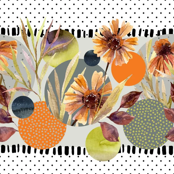 Absztrakt Virágos Mértani Varrat Nélküli Mintát Akvarell Virágok Levelek Kör — Stock Fotó