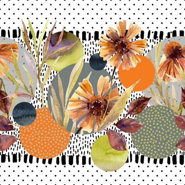 Abstrato Floral Geométrico Sem Costura Padrão Aquarela Flores Folhas Formas — Fotografia de Stock