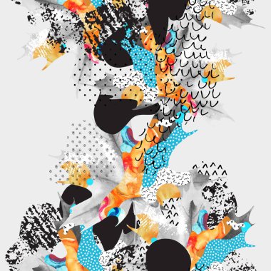 Sonbahar yaprağısoyut dikişsiz desen, sıvı şekiller, minimal grunge elemanı, doodle. Bauhaus suluboya illüstrasyon, memphis tarzı. Sonbahar arka plan, kumaş, tekstil vb için sanat tasarımı