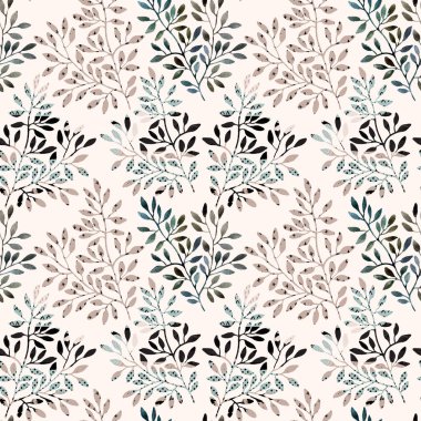 Sulu boya Dikişsiz desen - ağaç dalları ile en az dolu, doku doodle. Kumaşlar, tekstil, ambalaj tasarım için sonbahar arka plan