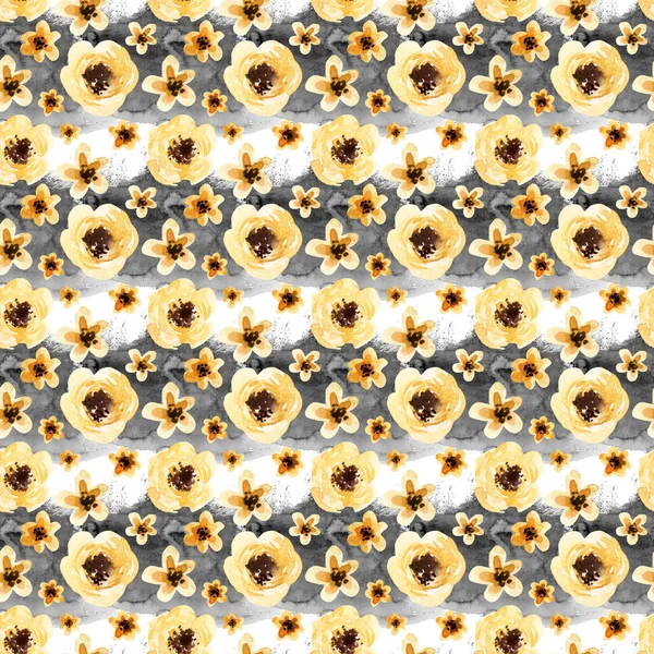 Απλή Κίτρινη Μαργαρίτα Λουλούδι Στο Ριγέ Φόντο Ακουαρέλα Λιβάδι Λουλούδια — Φωτογραφία Αρχείου
